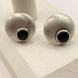 Dante vintage MCM asymmetrical brushed silver tone black onyx round cuff links